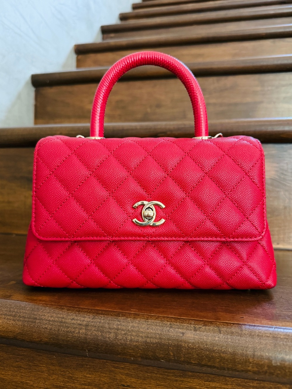 Chanel Caviar Lizard Embossed Quilted Mini Coco Handle Flap Bag